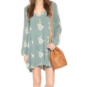 FREE PEOPLE Emma Embroidered Mini Dress Women’s Sage Green/Blue- Size XSmall